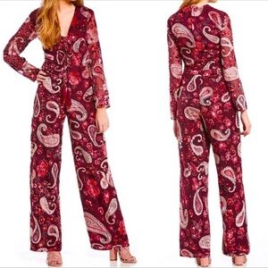 NWT Chelsea & Violet Velvet Paisley Wine Jumpsuit